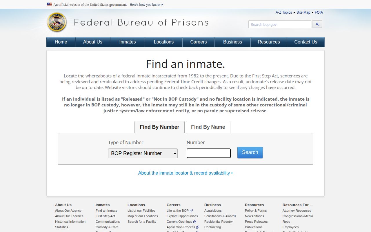 Federal Bureau of Prisons inmate locator for separate federal custody
