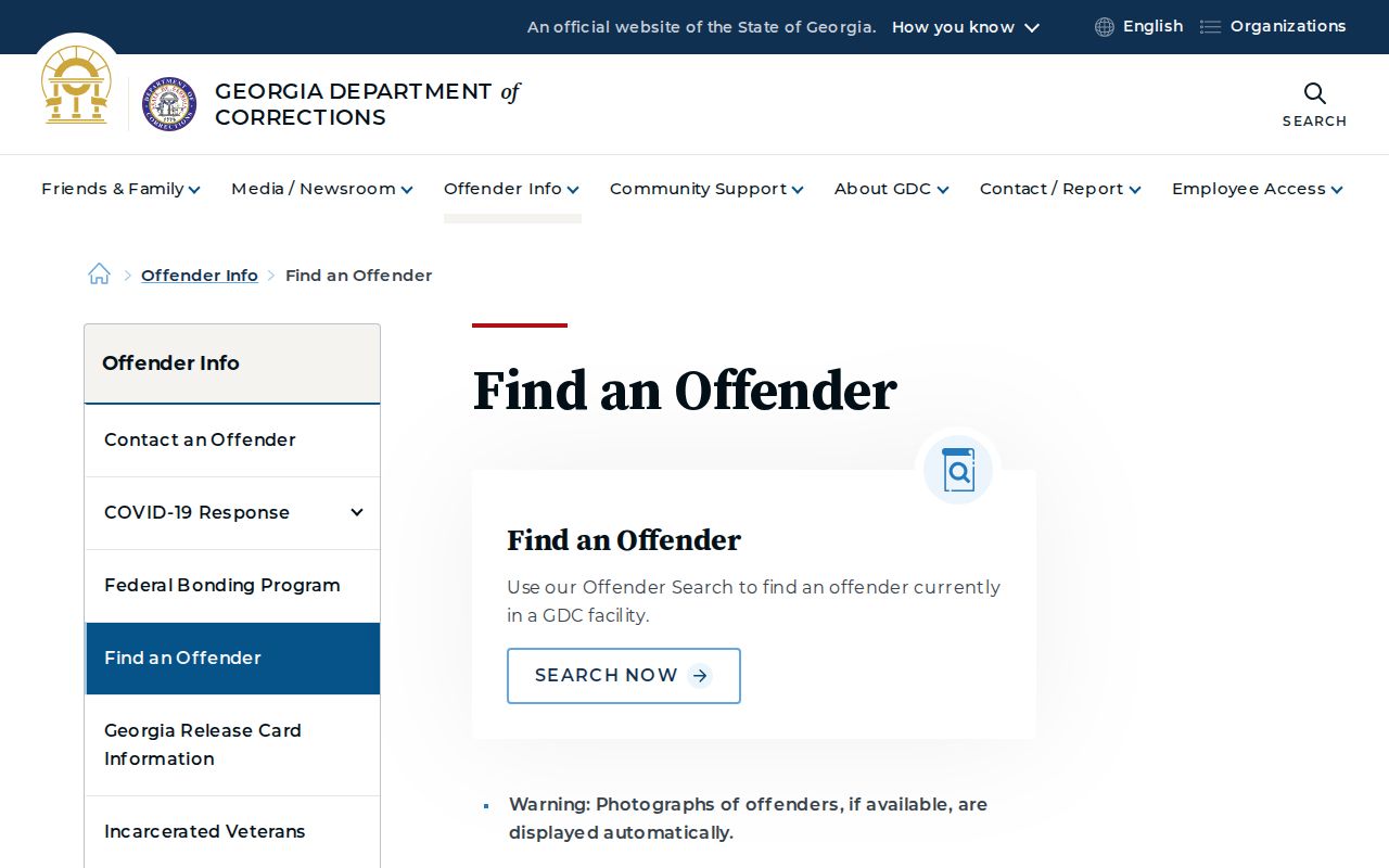 Georgia Department of Corrections offender search for a state custody record