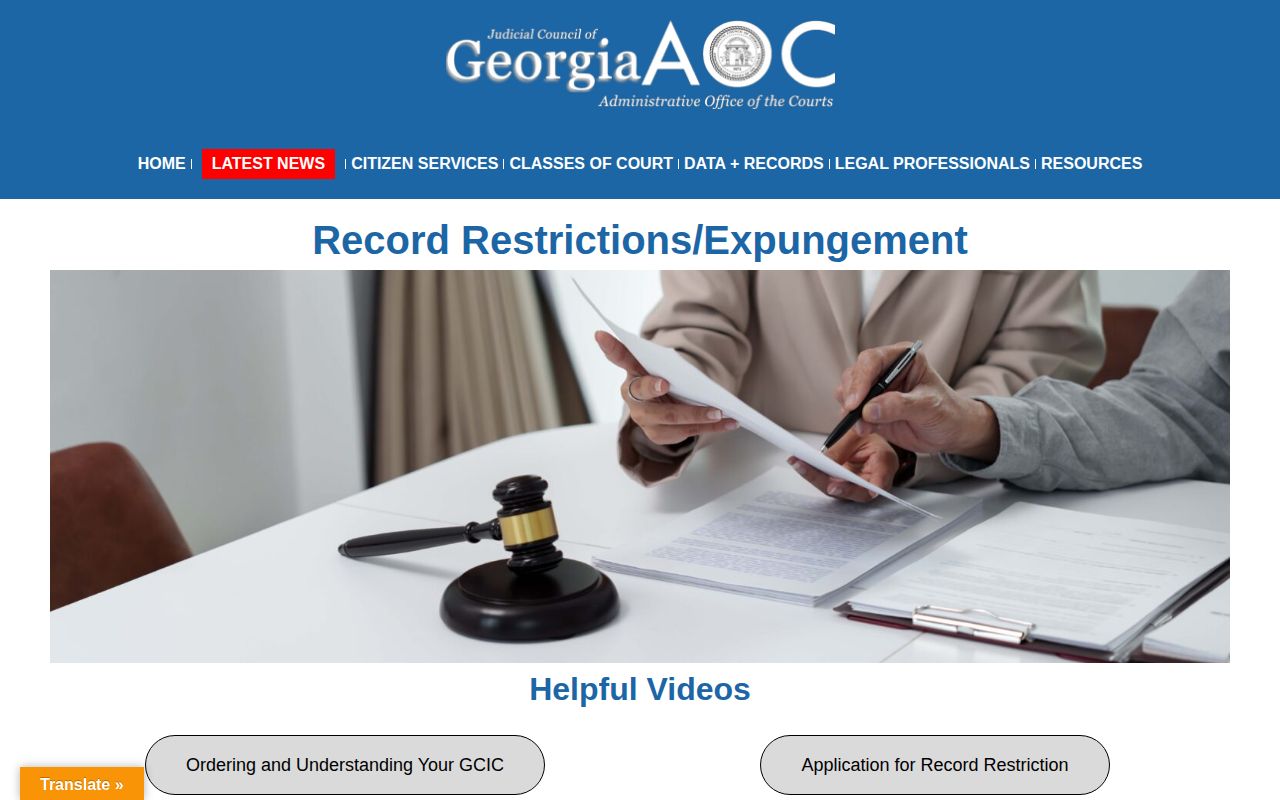 Georgia record restriction forms for a Randolph County arrest record